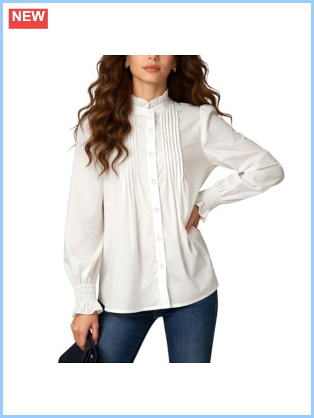 Victorian Ruffle Stand Collar Blouse Puff Sleeve Button Down Work Top